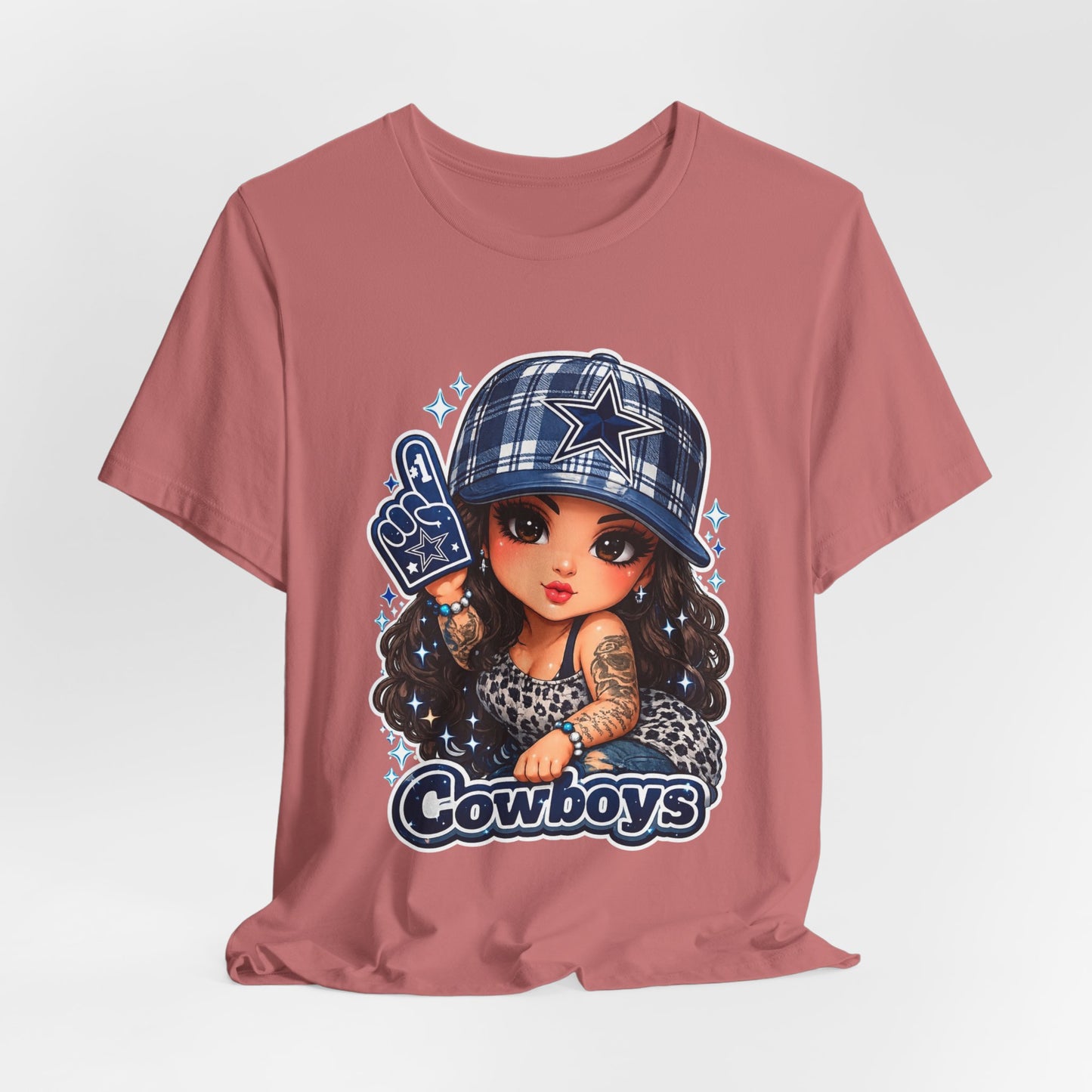 Cowboys Fan Girl T‑Shirt — Cute Tattooed Cheerleader Design