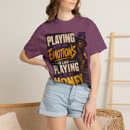 Playing with My Emotions Is Like Playing with My Money T-Shirt — Retro Pimp Illustration Graphic Tee