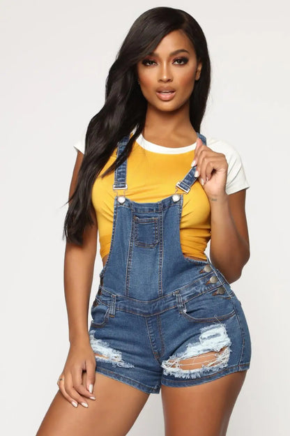 Summer Denim  Fashion Casual Ripped Shorts Jeans Straps