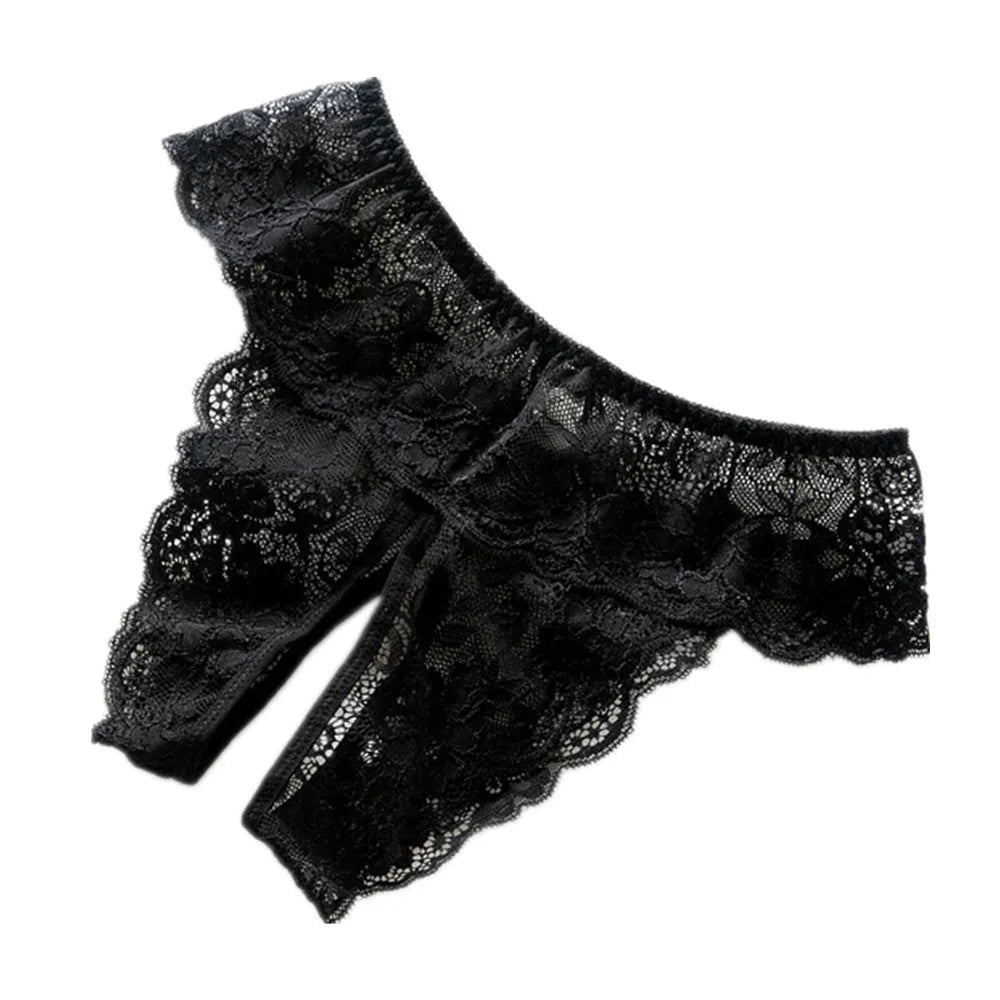 Women  Panties Lace Open Spandex Crotchless Thongs