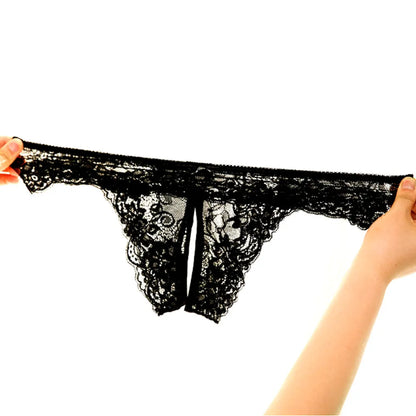 Women  Panties Lace Open Spandex Crotchless Thongs